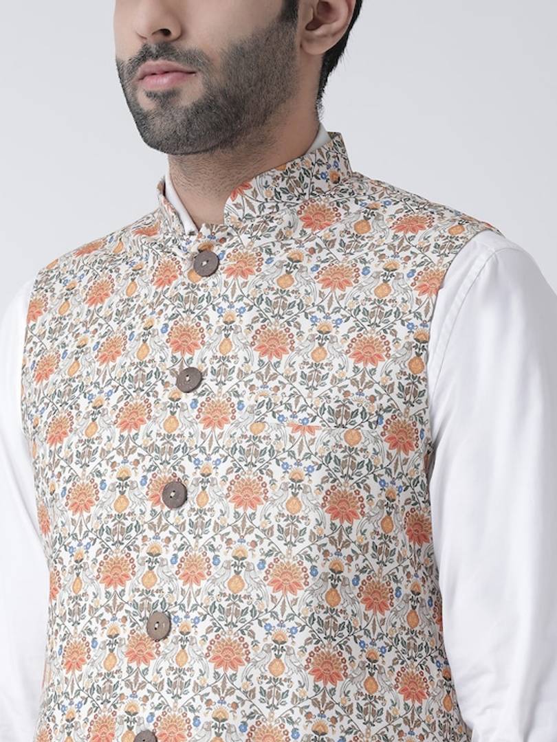 Men's Multicoloured 
Cotton Blend
 Printed Nehru Jackets